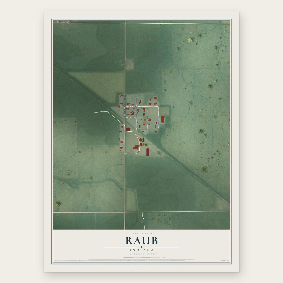 Raub, Indiana map print, the full design