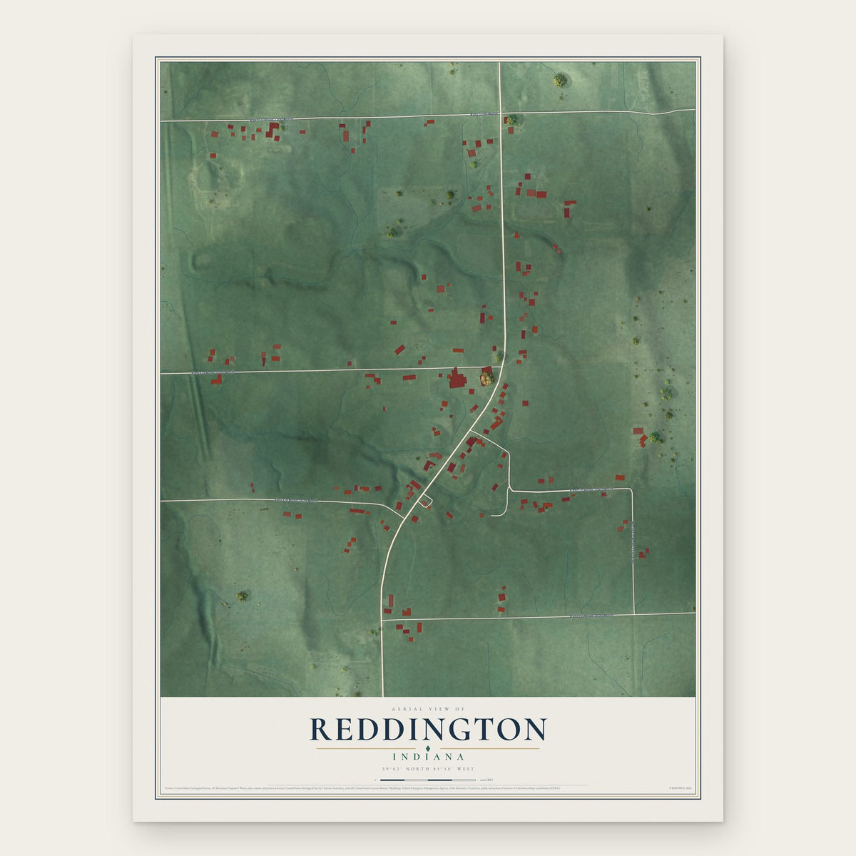 Reddington, Indiana map print, the full design