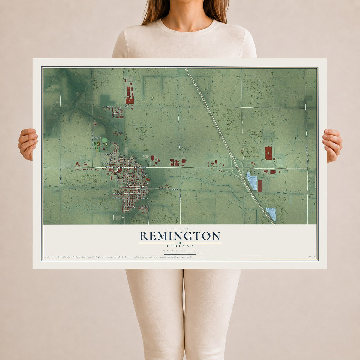 Map of Remington, Indiana, 24 x 36 inch unframed archival matte print