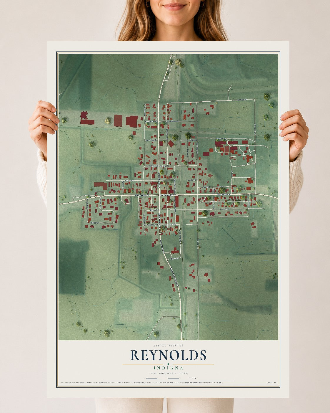 Map of Reynolds, Indiana, 24 x 36 inch unframed archival matte print