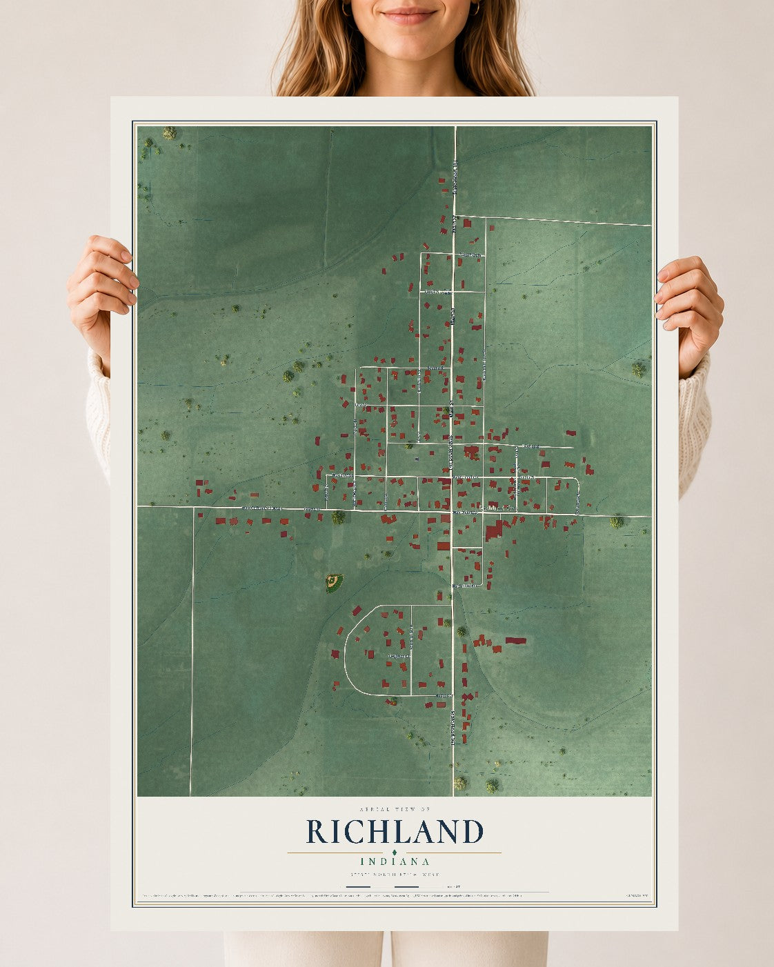 Map of Richland, Indiana, 24 x 36 inch unframed archival matte print