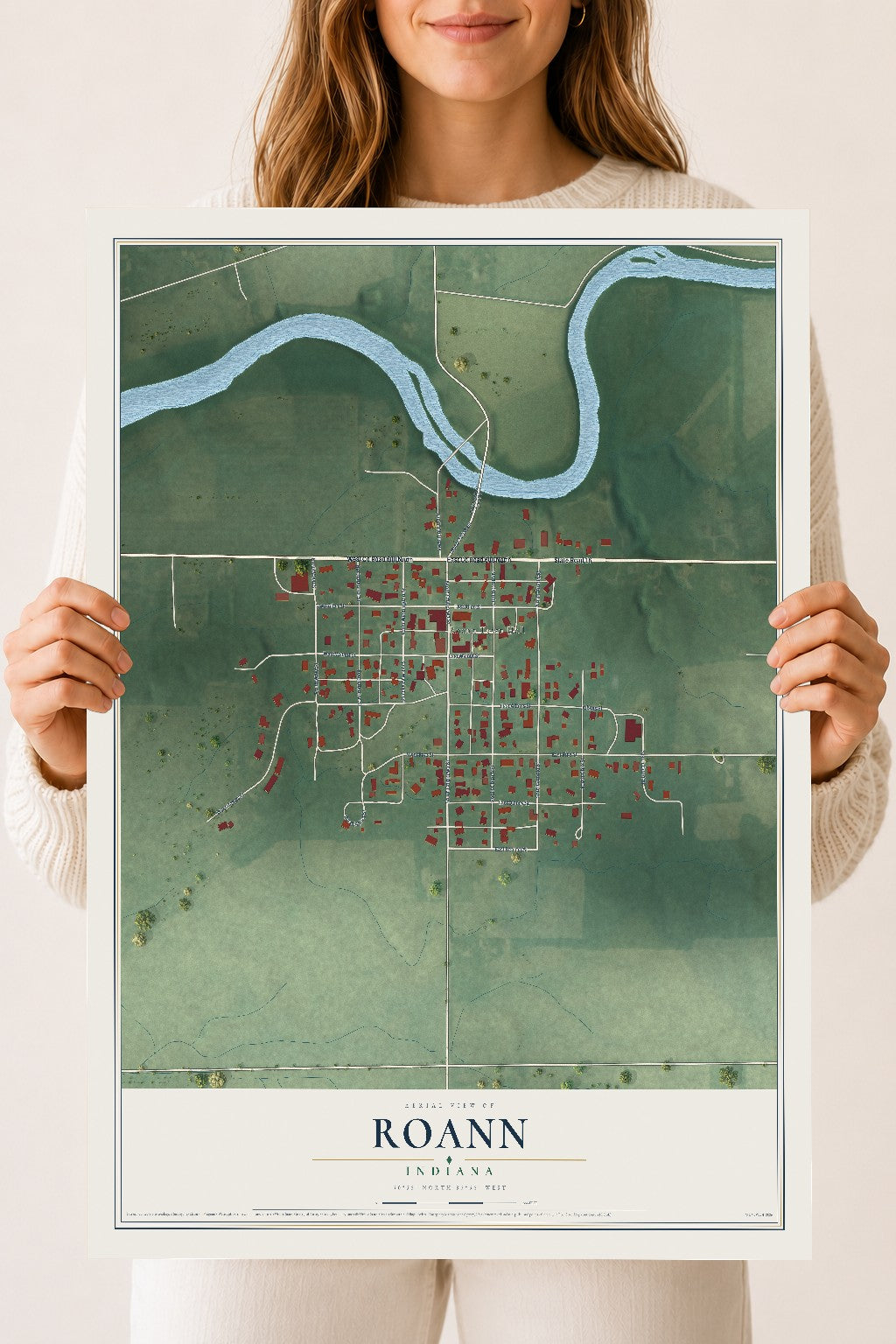 Map of Roann, Indiana, 18 x 24 inch unframed archival matte print