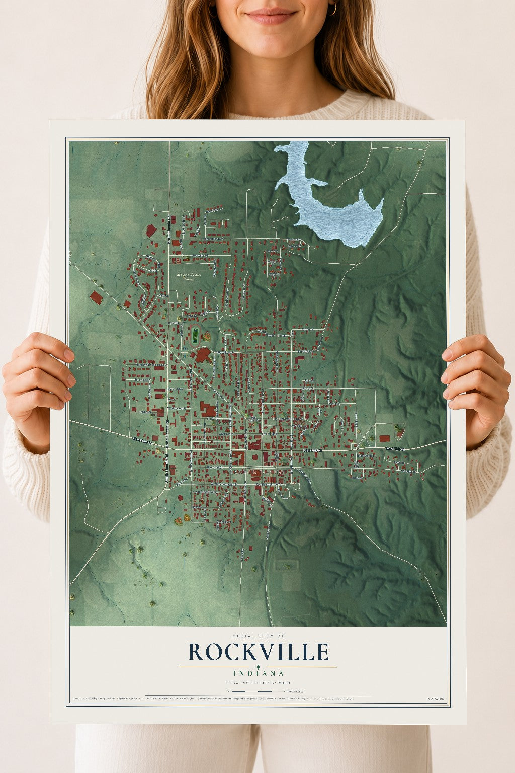 Map of Rockville, Indiana, 18 x 24 inch unframed archival matte print