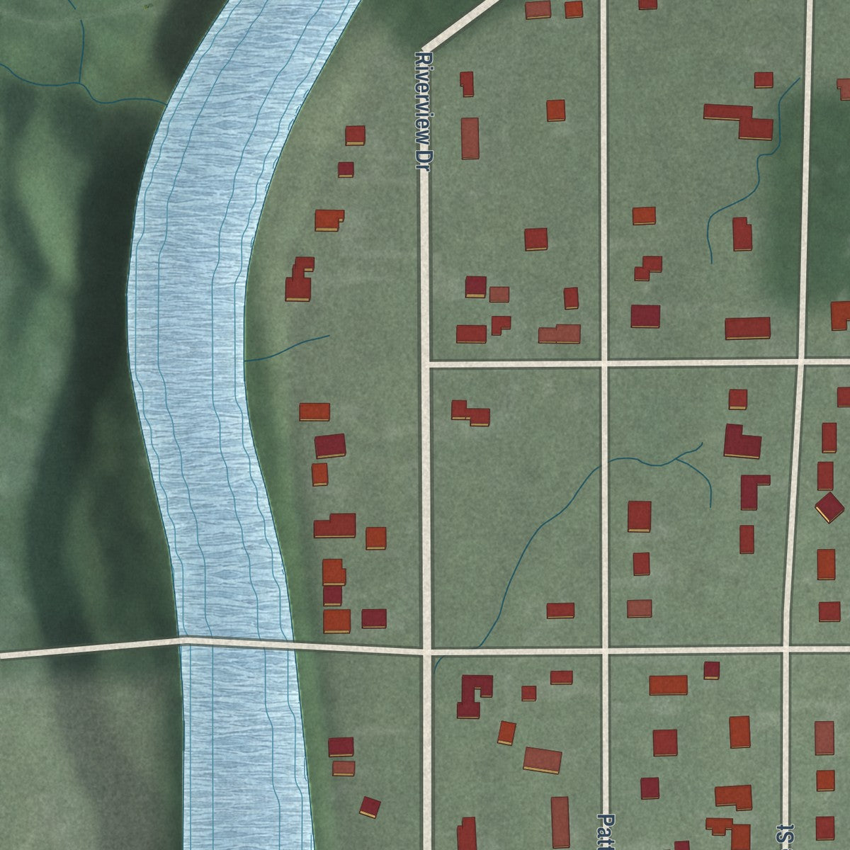 Second close-up of the map of Rocky Ripple, Indiana print showing more streets and buildings