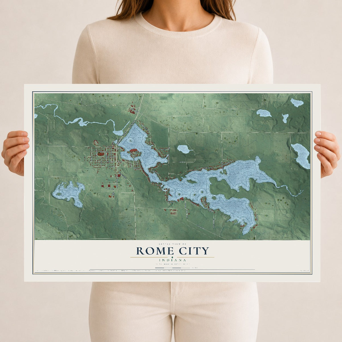 Map of Rome City, Indiana, 12 x 18 inch unframed archival matte print