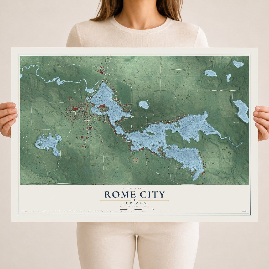 Map of Rome City, Indiana, 18 x 24 inch unframed archival matte print
