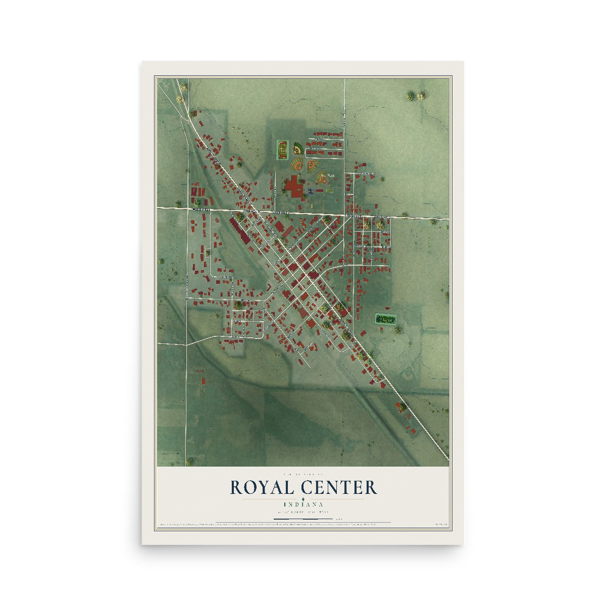 Map of Royal Center, Indiana, 12 x 18 inch unframed archival matte print