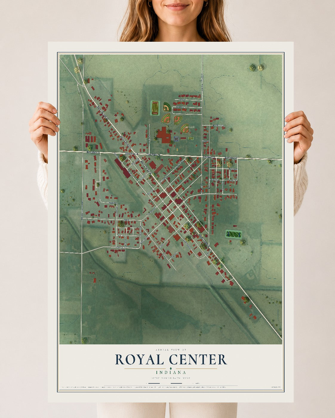 Map of Royal Center, Indiana, 24 x 36 inch unframed archival matte print