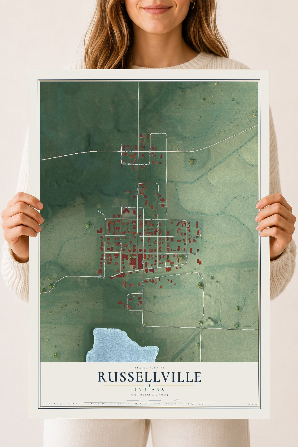 Map of Russellville, Indiana, 18 x 24 inch unframed archival matte print