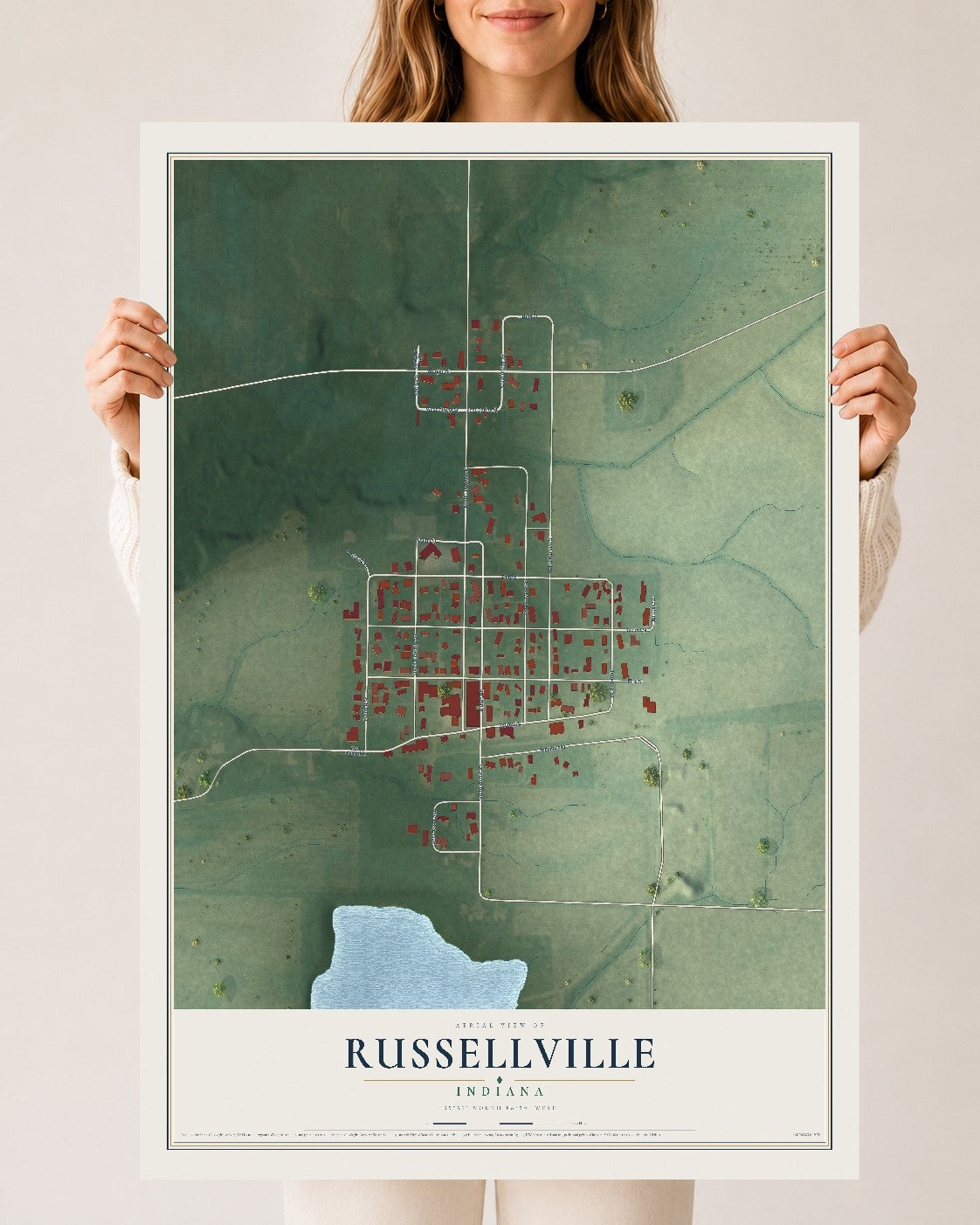 Map of Russellville, Indiana, 24 x 36 inch unframed archival matte print