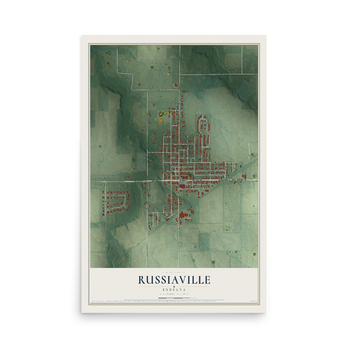 Map of Russiaville, Indiana, 12 x 18 inch unframed archival matte print