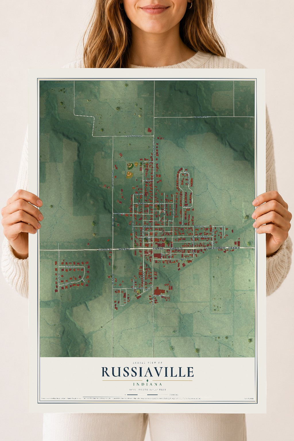Map of Russiaville, Indiana, 18 x 24 inch unframed archival matte print