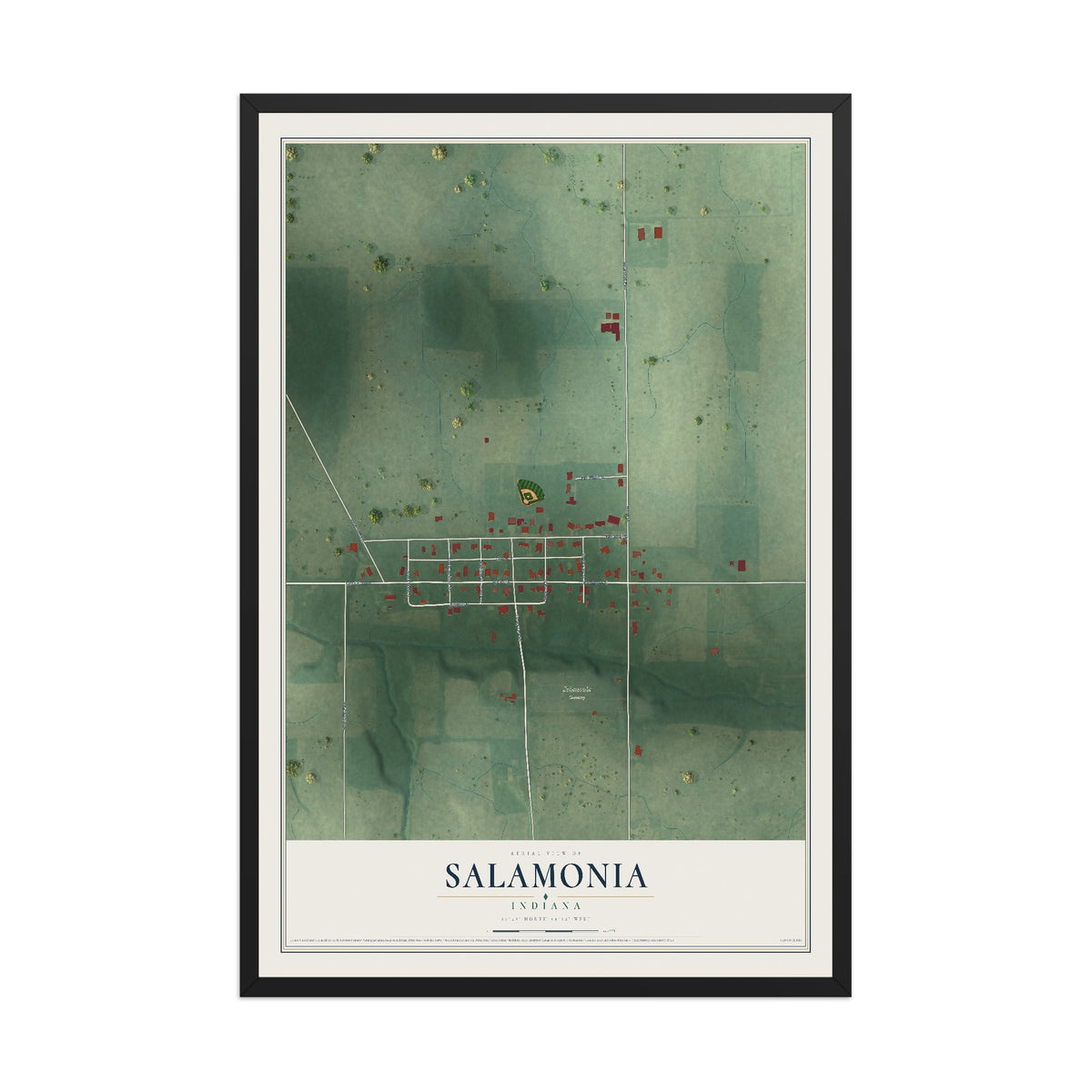 Map of Salamonia, Indiana, 12 x 18 inch print in a black wood frame