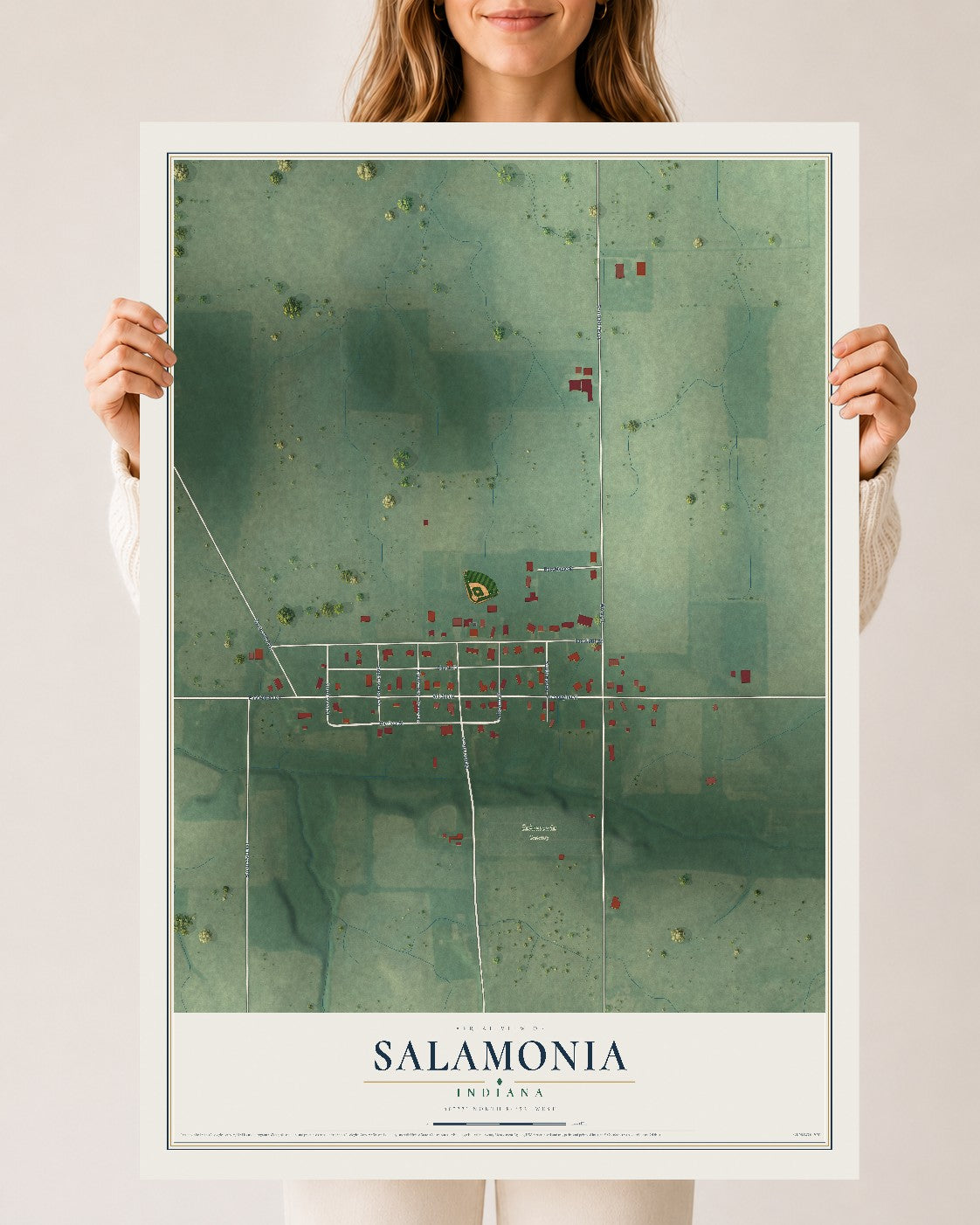 Map of Salamonia, Indiana, 24 x 36 inch unframed archival matte print