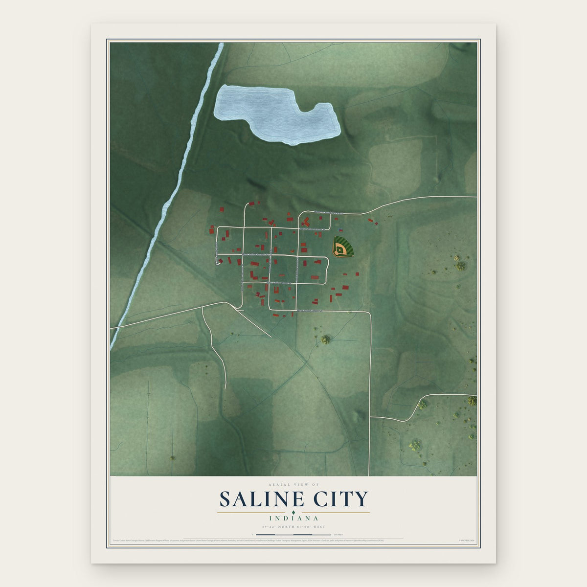 Saline City, Indiana map print, the full design