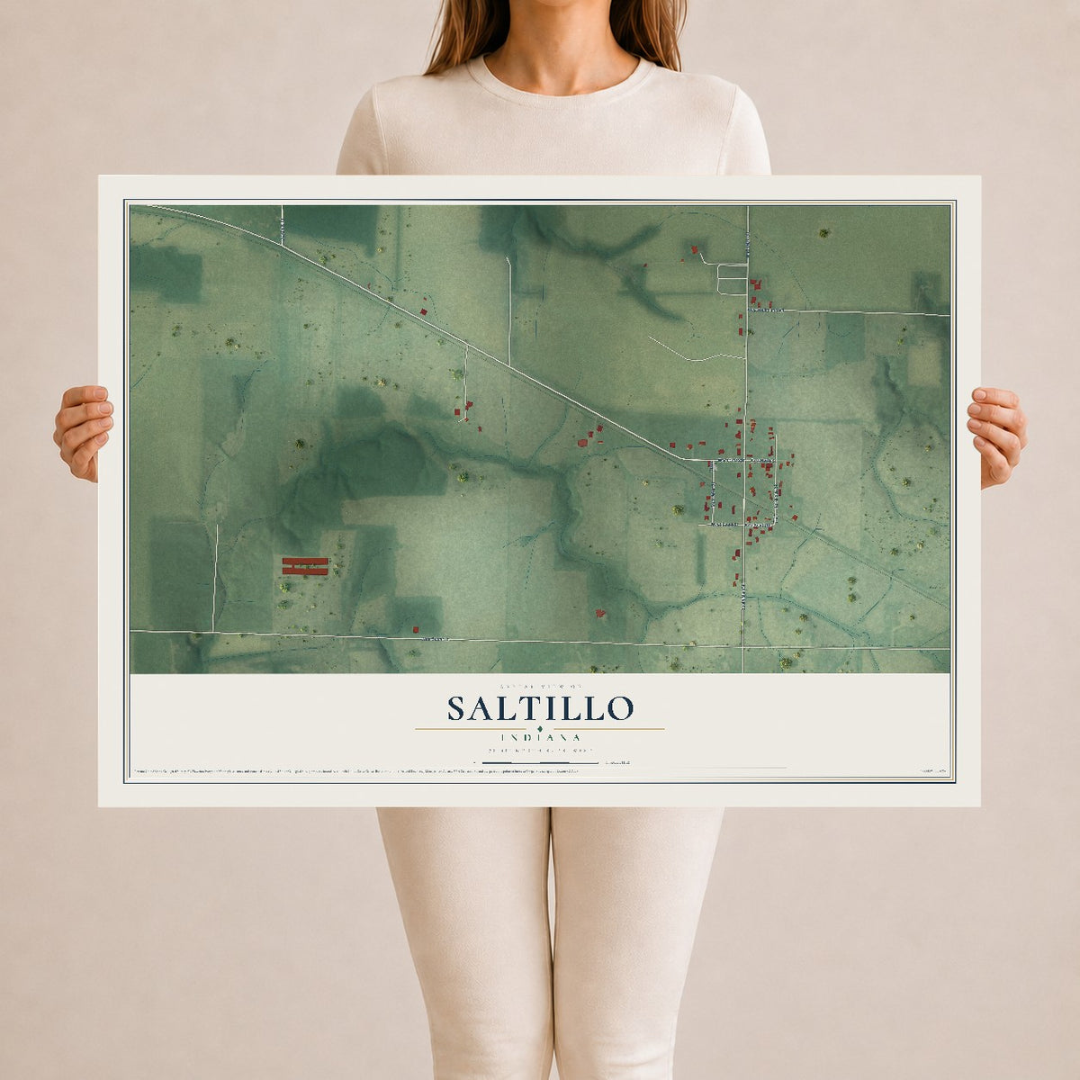 Map of Saltillo, Indiana, 24 x 36 inch unframed archival matte print