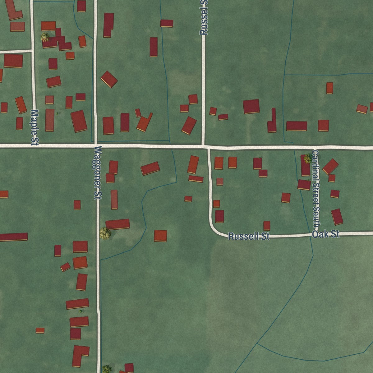 Second close-up of the map of Sandborn, Indiana print showing more streets and buildings
