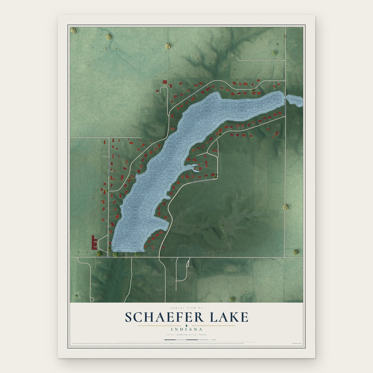 Schaefer Lake, Indiana map print, the full design