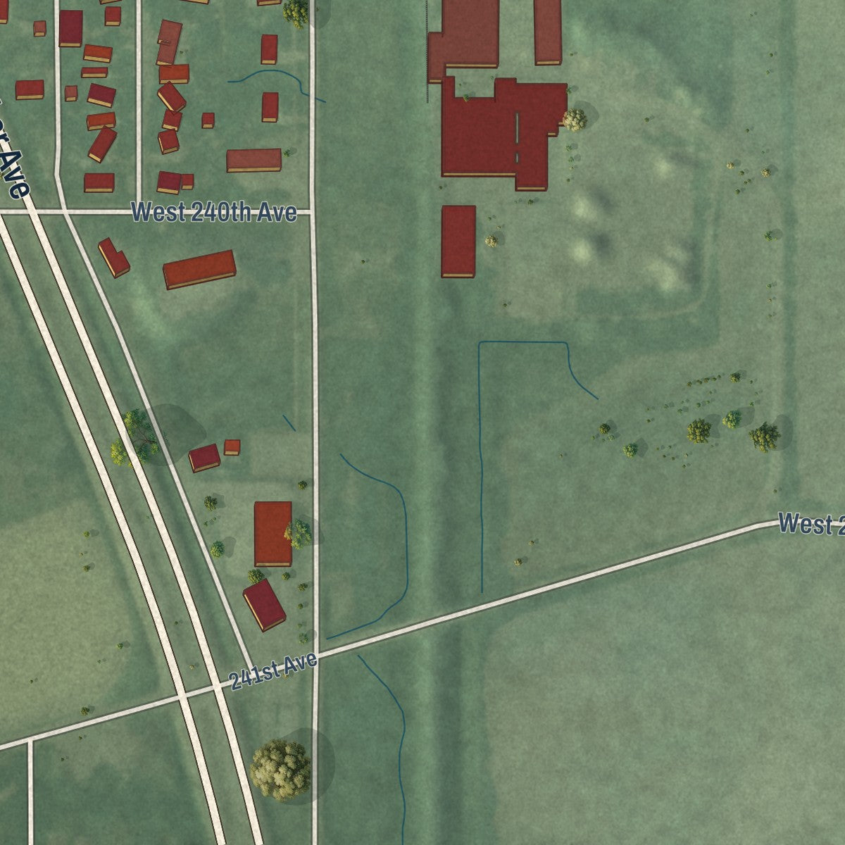 Second close-up of the map of Schneider, Indiana print showing more streets and buildings