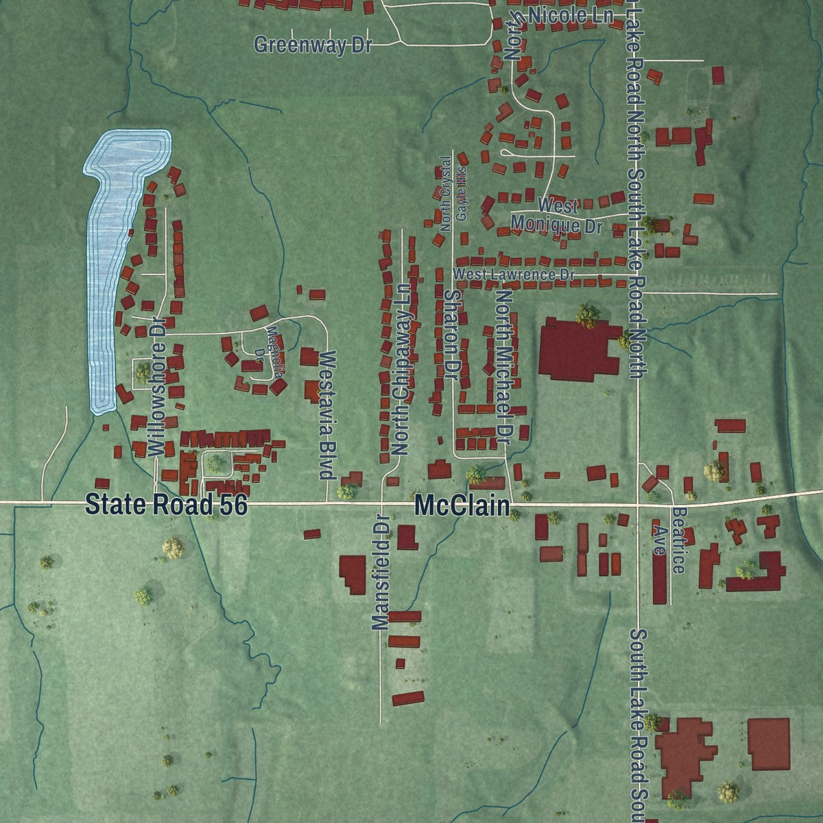 Second close-up of the map of Scottsburg, Indiana print showing more streets and buildings