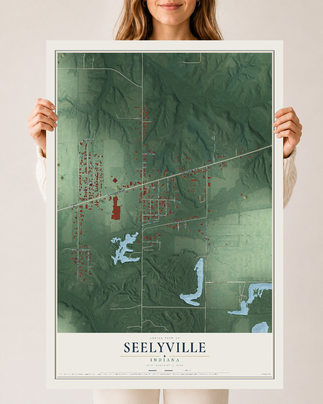 Map of Seelyville, Indiana, 24 x 36 inch unframed archival matte print