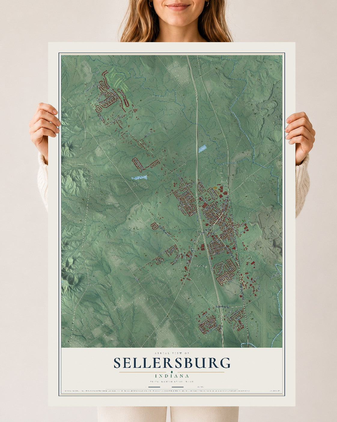 Map of Sellersburg, Indiana, 24 x 36 inch unframed archival matte print