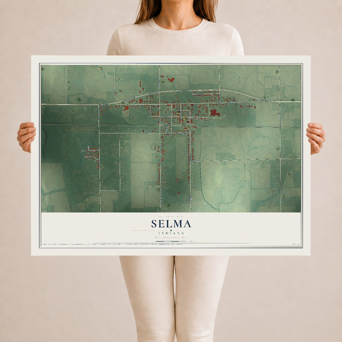 Map of Selma, Indiana, 24 x 36 inch unframed archival matte print