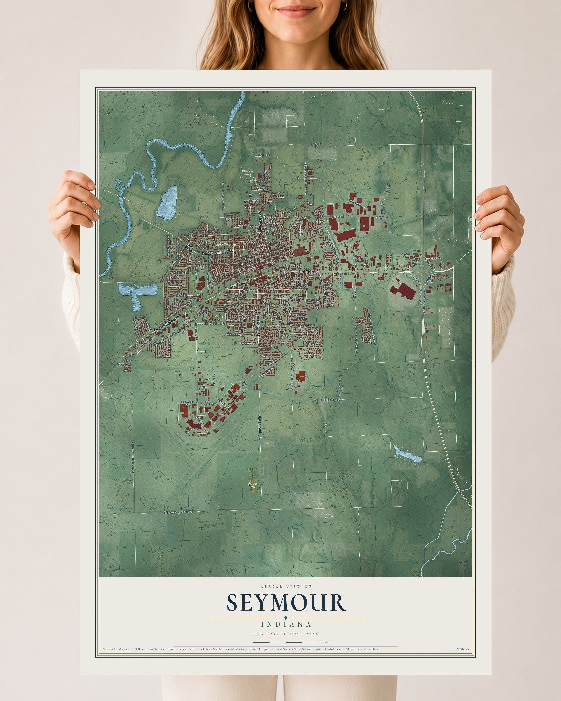 Map of Seymour, Indiana, 24 x 36 inch unframed archival matte print