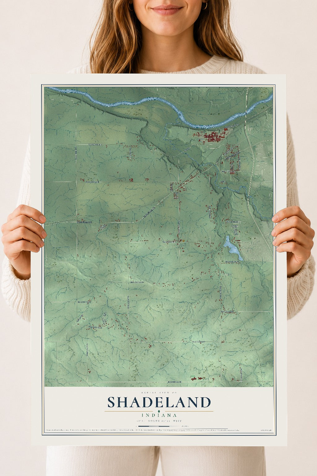 Map of Shadeland, Indiana, 18 x 24 inch unframed archival matte print