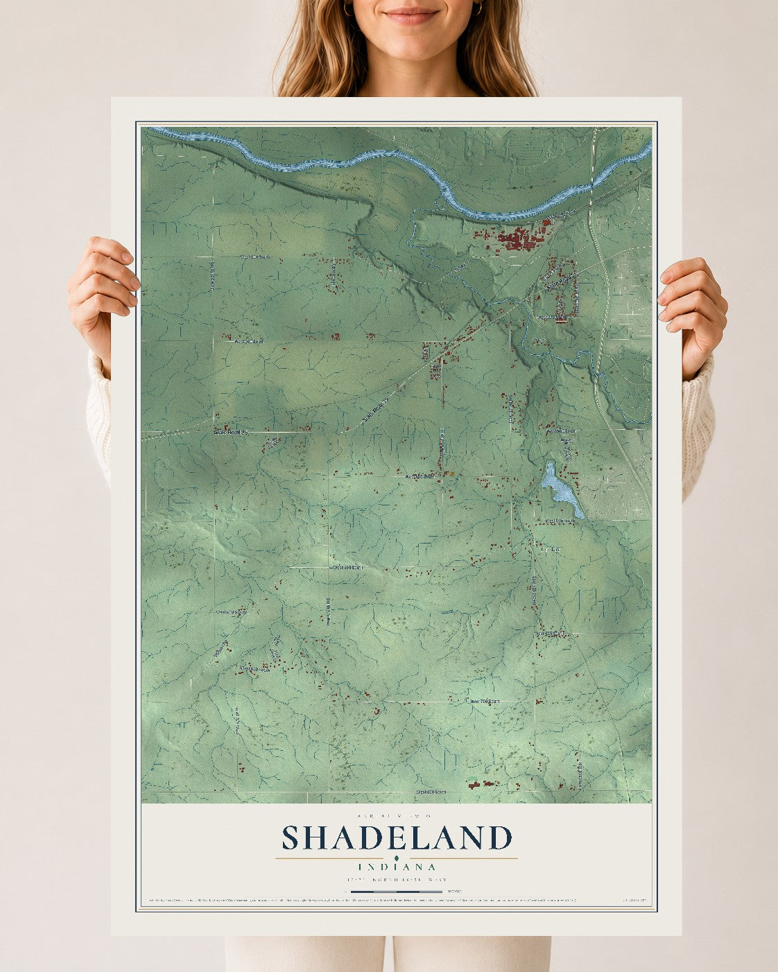 Map of Shadeland, Indiana, 24 x 36 inch unframed archival matte print