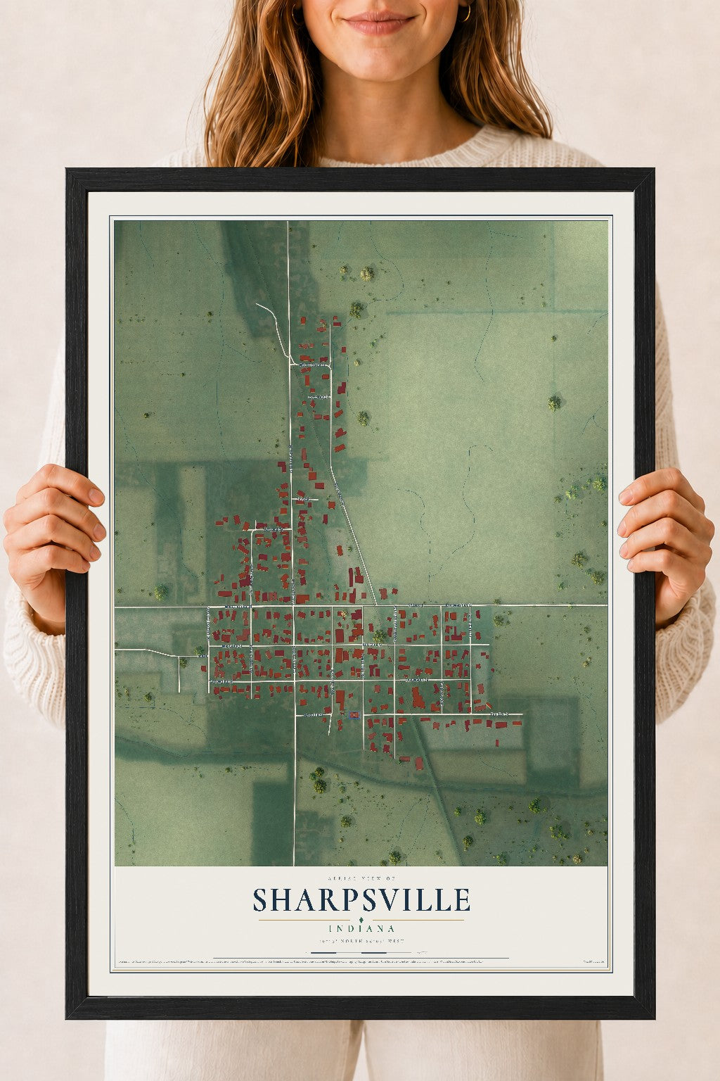 Map of Sharpsville, Indiana, 18 x 24 inch print in a black wood frame