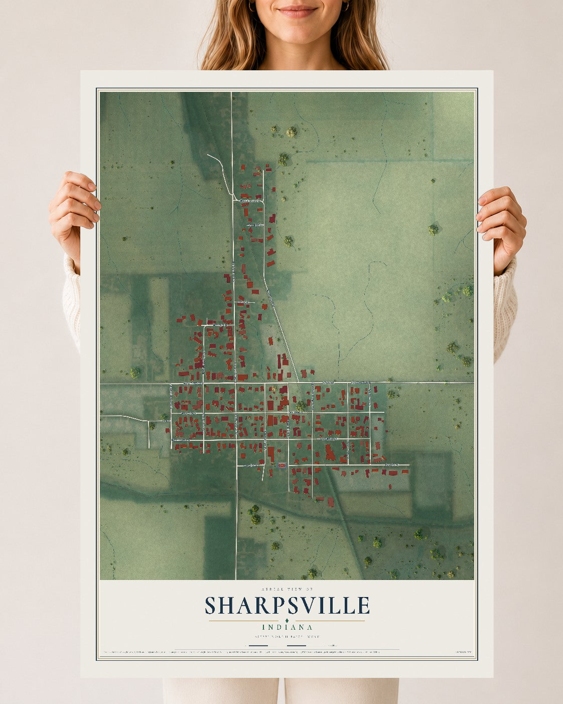 Map of Sharpsville, Indiana, 24 x 36 inch unframed archival matte print