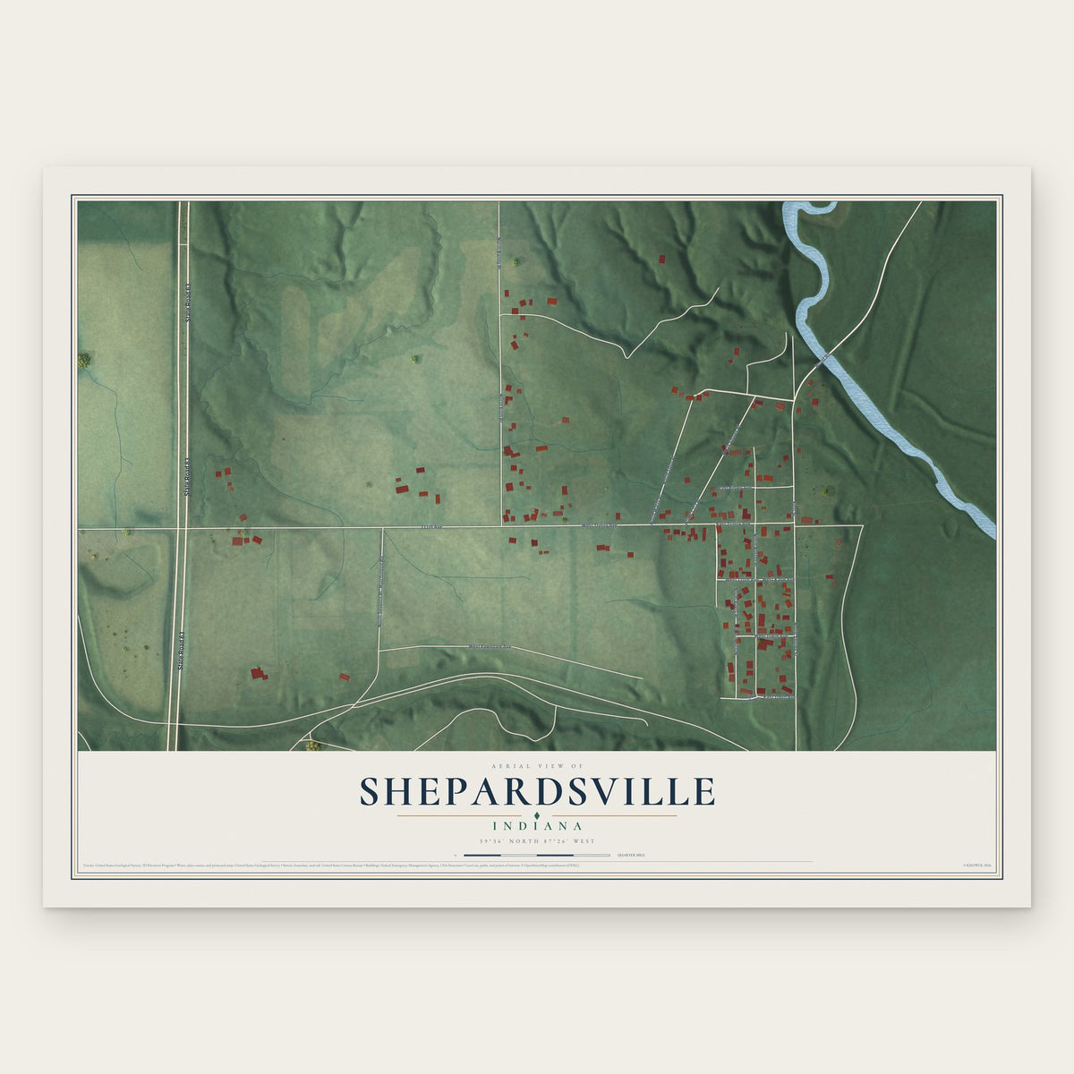 Shepardsville, Indiana map print, the full design