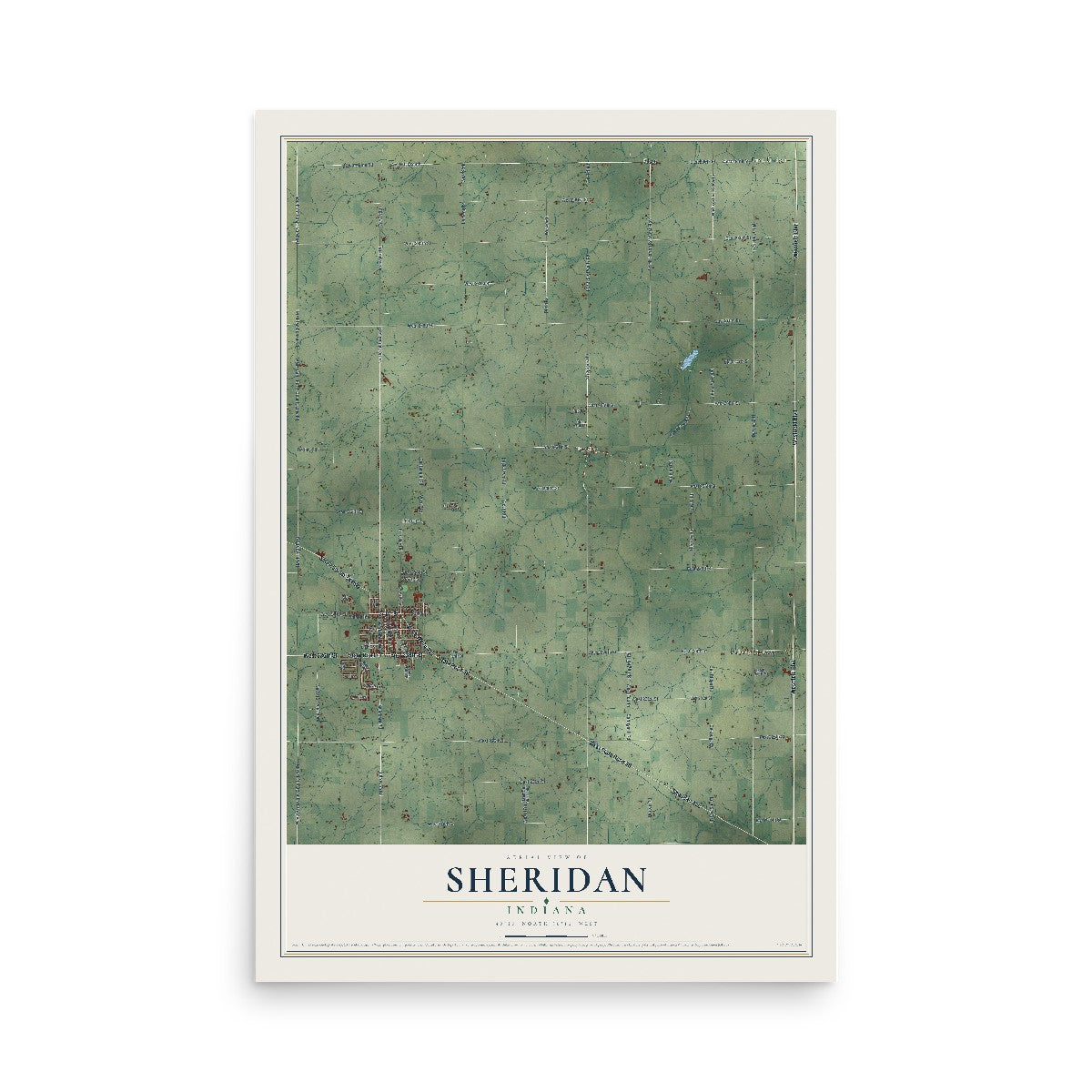 Map of Sheridan, Indiana, 12 x 18 inch unframed archival matte print