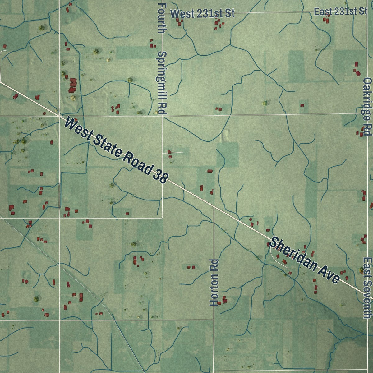 Second close-up of the map of Sheridan, Indiana print showing more streets and buildings