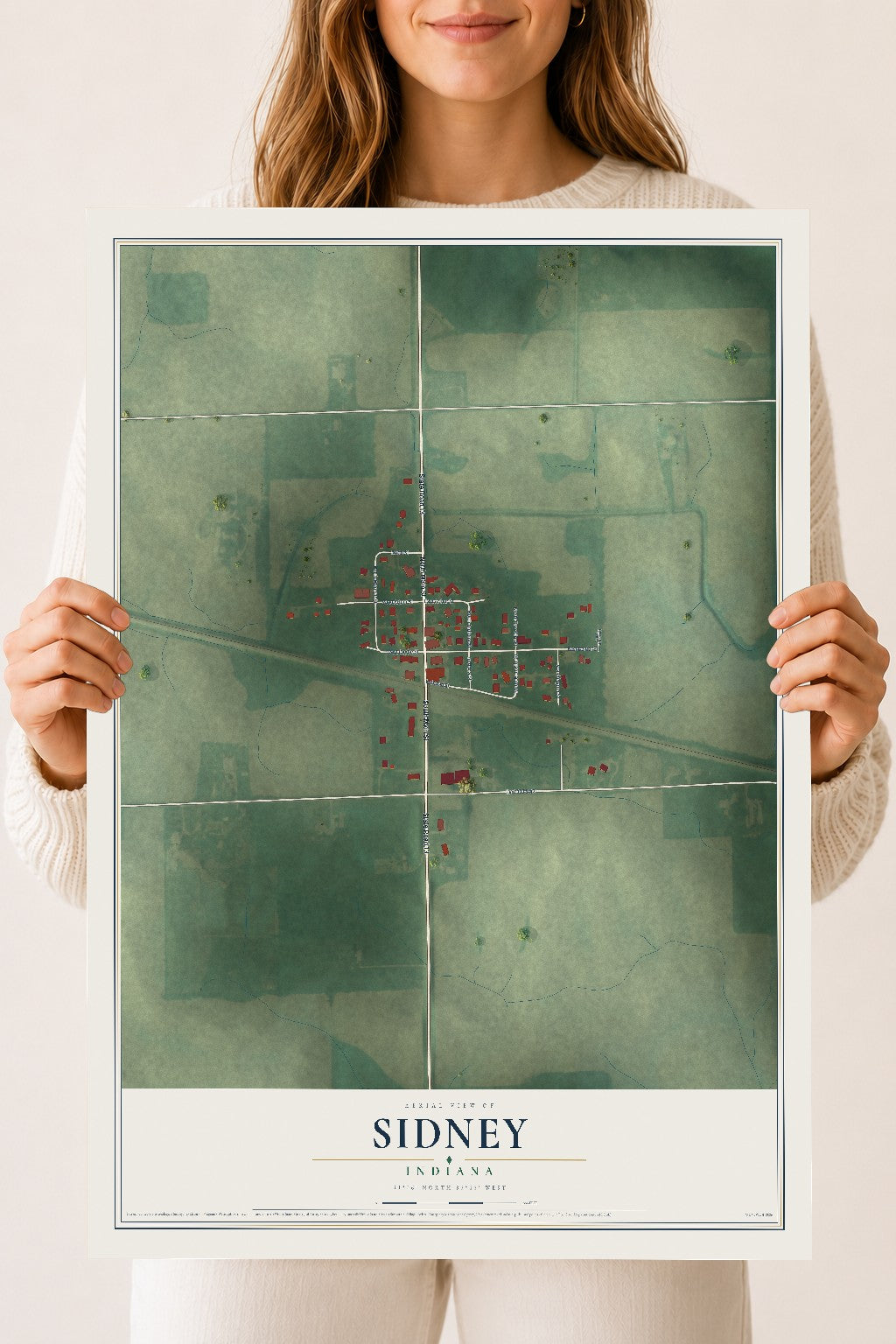Map of Sidney, Indiana, 18 x 24 inch unframed archival matte print