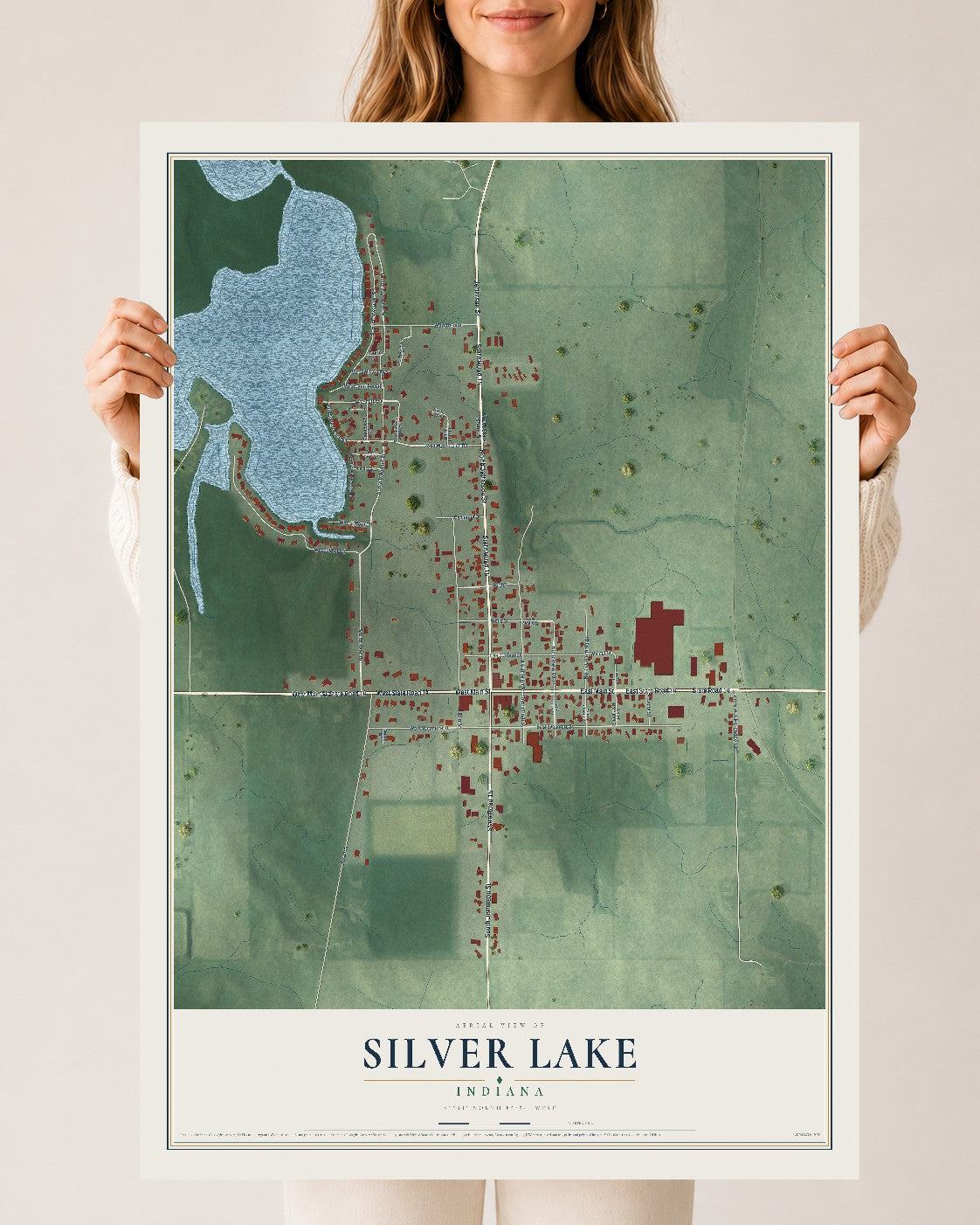 Map of Silver Lake, Indiana, 24 x 36 inch unframed archival matte print