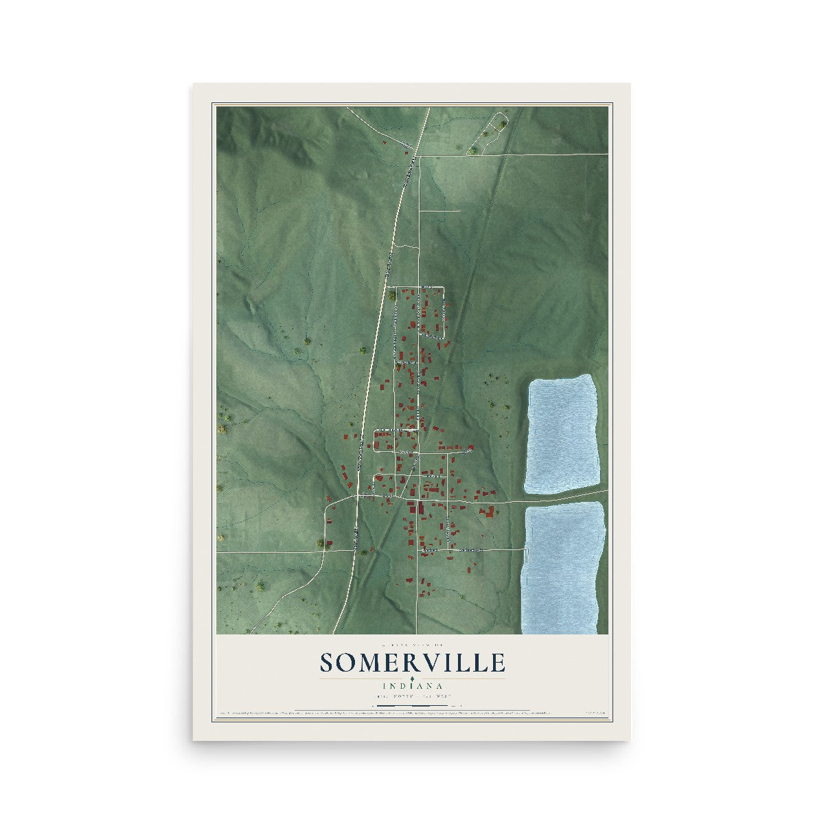 Map of Somerville, Indiana, 12 x 18 inch unframed archival matte print