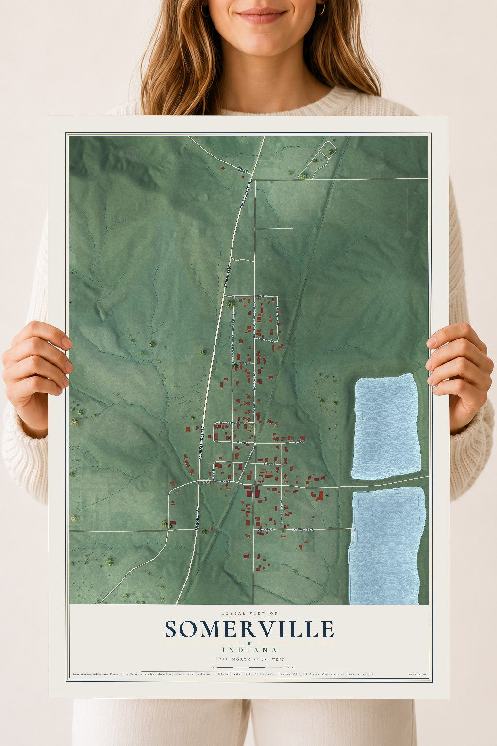 Map of Somerville, Indiana, 18 x 24 inch unframed archival matte print
