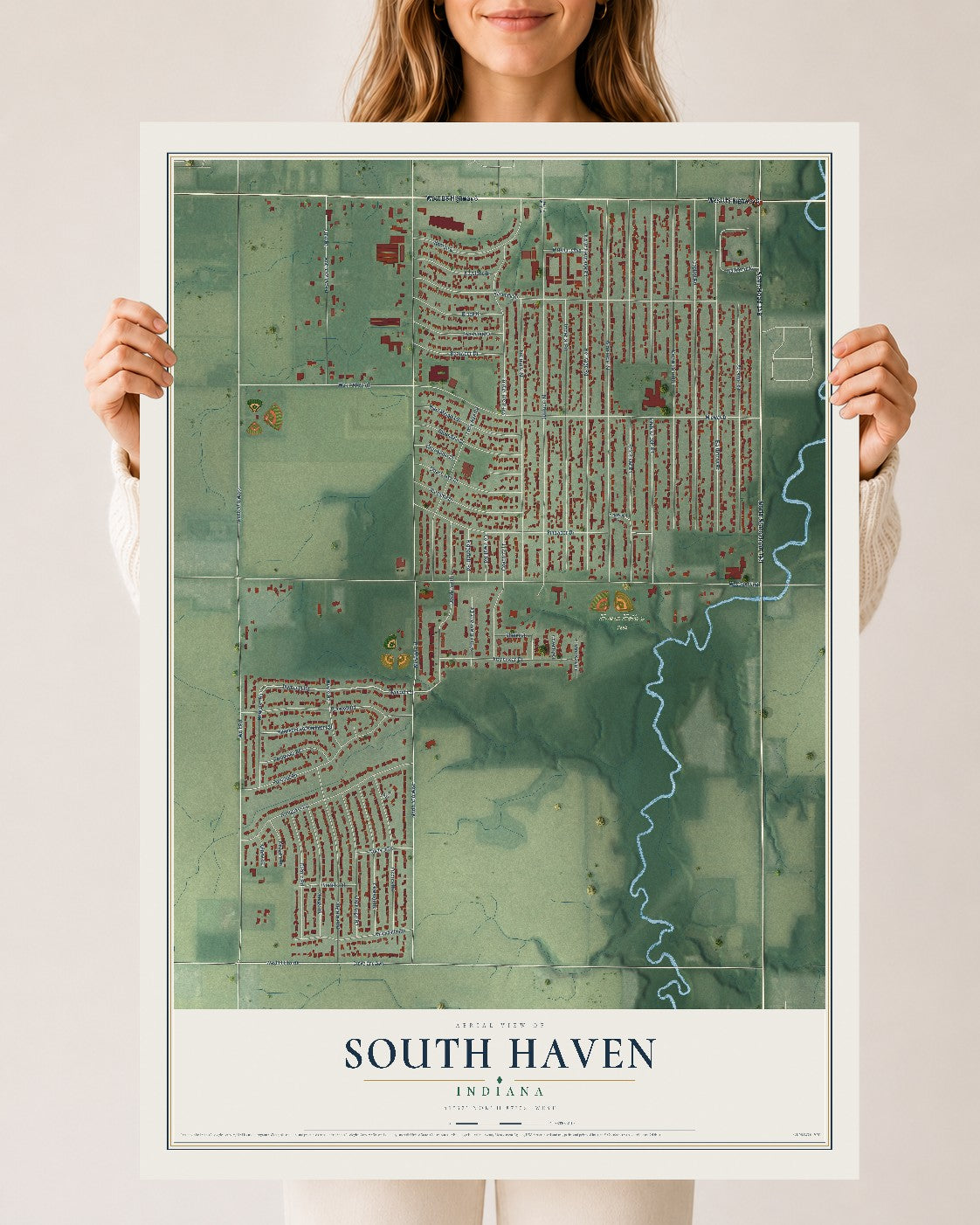 Map of South Haven, Indiana, 24 x 36 inch unframed archival matte print