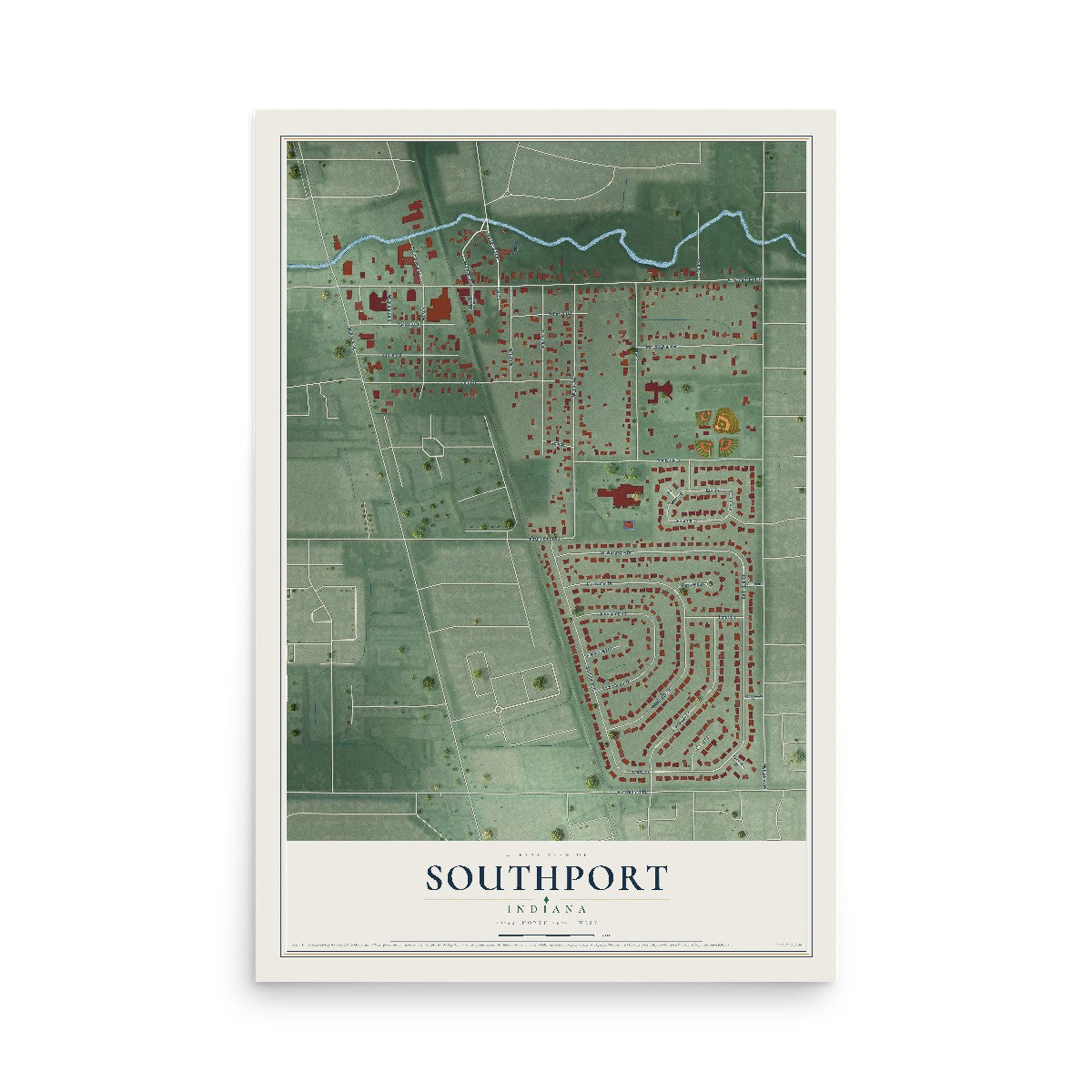 Map of Southport, Indiana, 12 x 18 inch unframed archival matte print