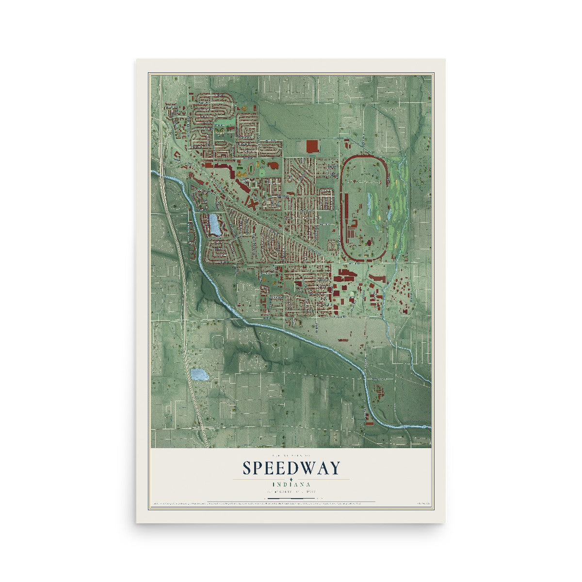 Map of Speedway, Indiana, 12 x 18 inch unframed archival matte print