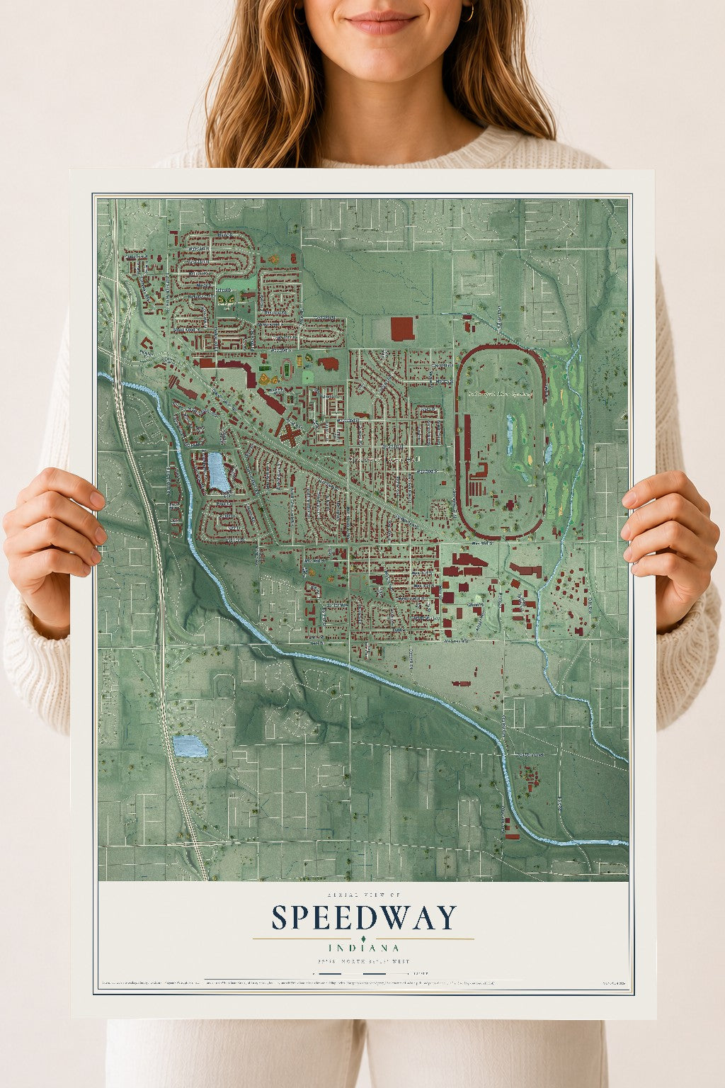 Map of Speedway, Indiana, 18 x 24 inch unframed archival matte print