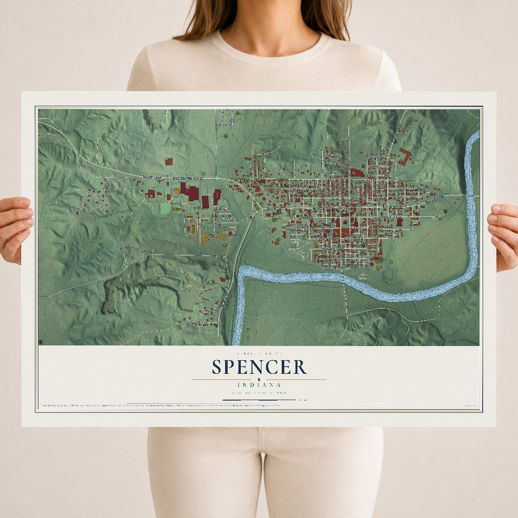 Map of Spencer, Indiana, 18 x 24 inch unframed archival matte print