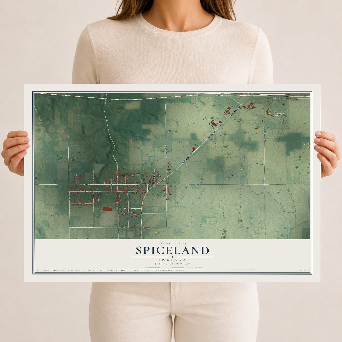 Map of Spiceland, Indiana, 12 x 18 inch unframed archival matte print