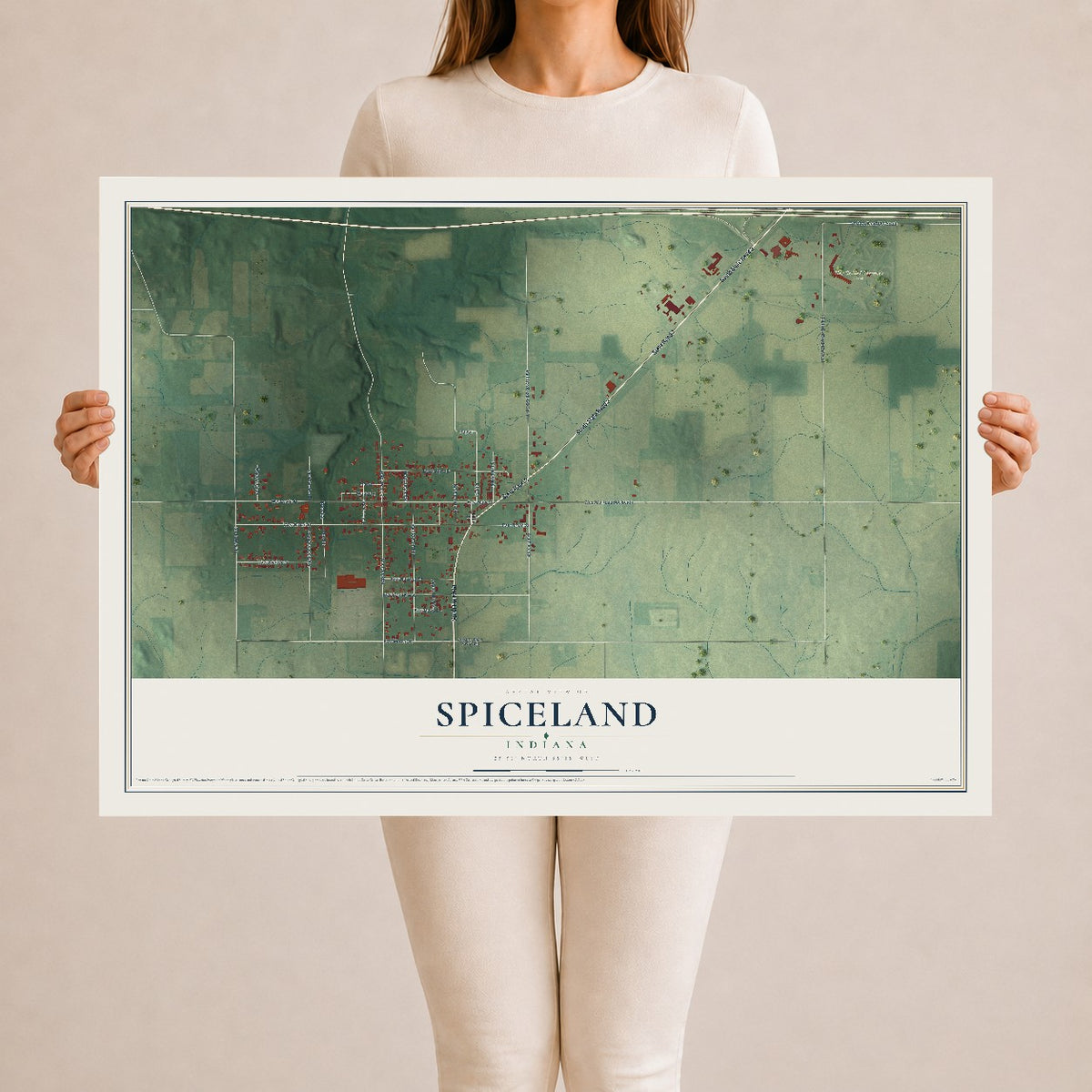 Map of Spiceland, Indiana, 24 x 36 inch unframed archival matte print