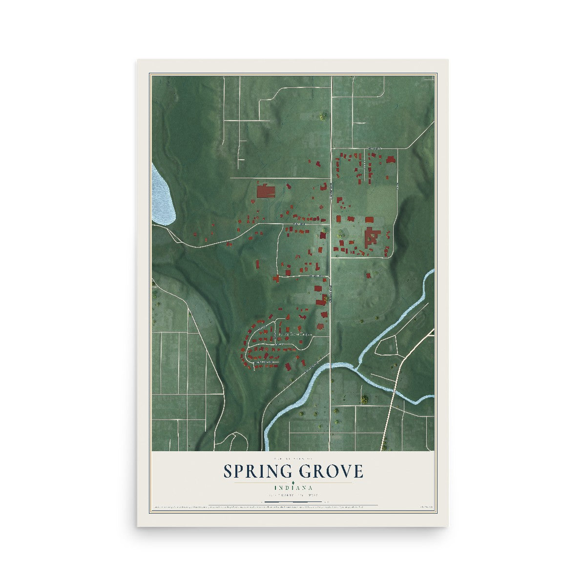 Map of Spring Grove, Indiana, 12 x 18 inch unframed archival matte print