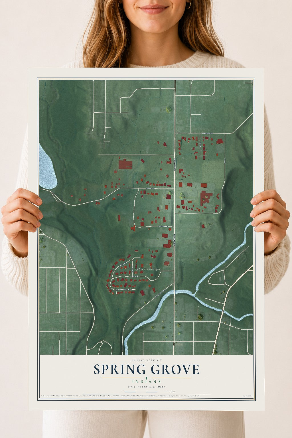 Map of Spring Grove, Indiana, 18 x 24 inch unframed archival matte print