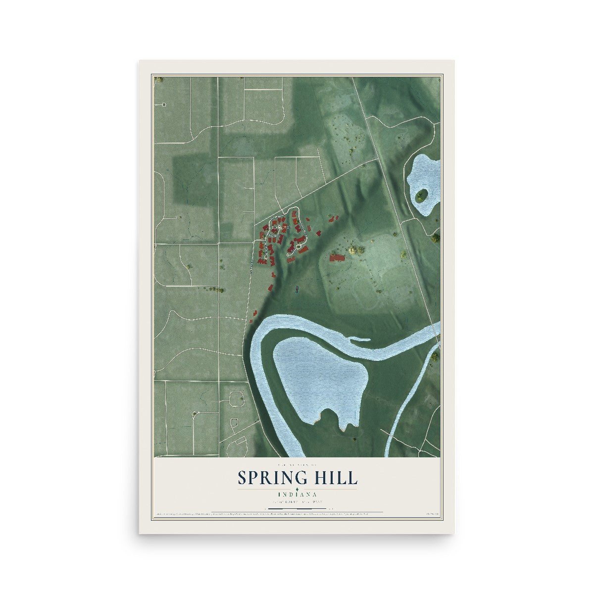 Map of Spring Hill, Indiana, 12 x 18 inch unframed archival matte print