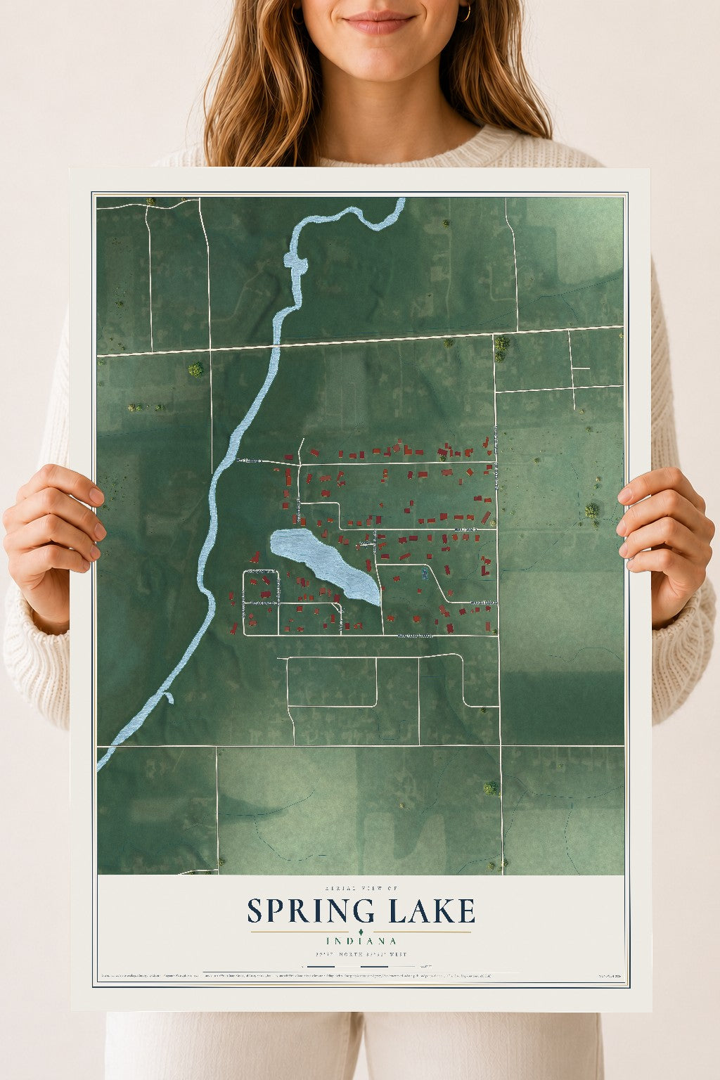 Map of Spring Lake, Indiana, 18 x 24 inch unframed archival matte print